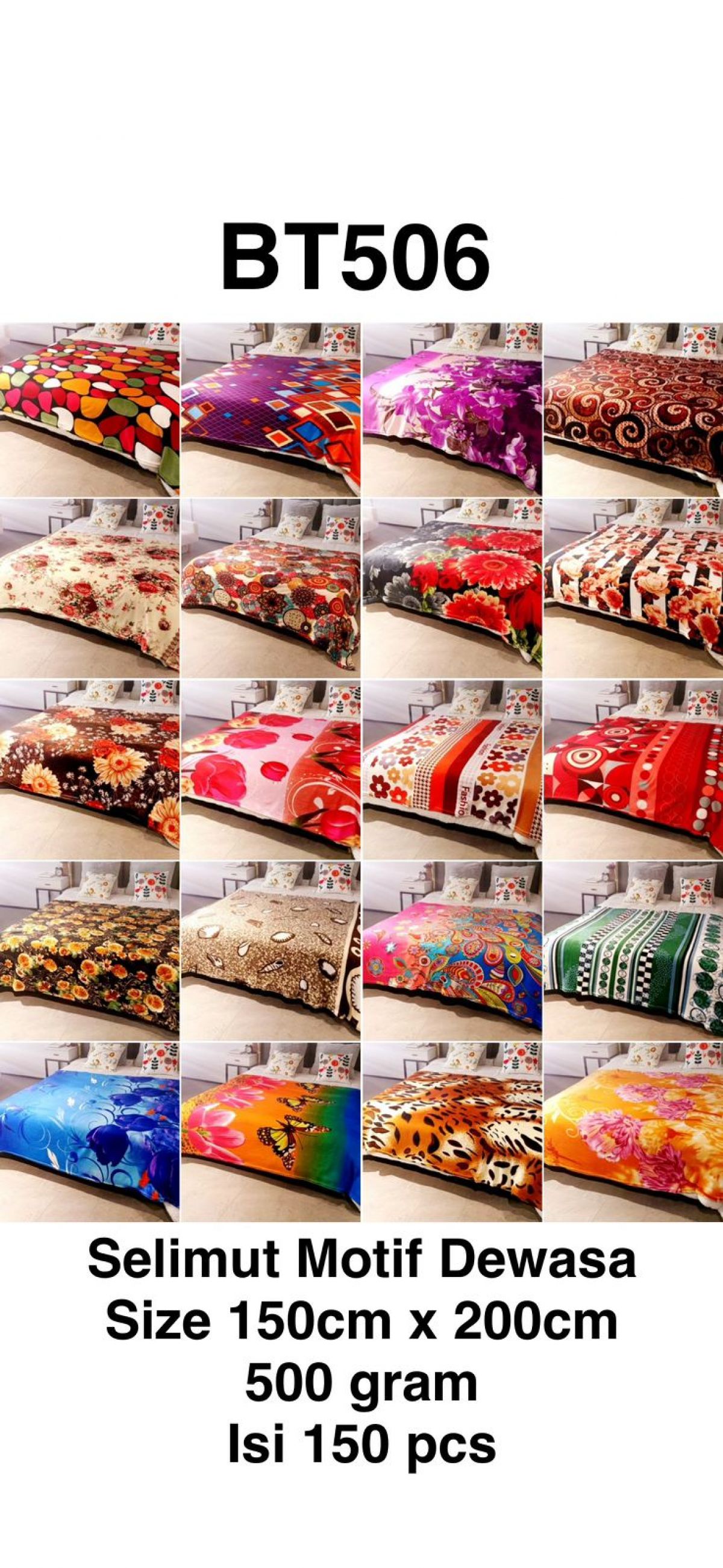 SELIMUT DEWASA BT506 SIZE 150CM * 200CM 500GR ISI 150 PCS