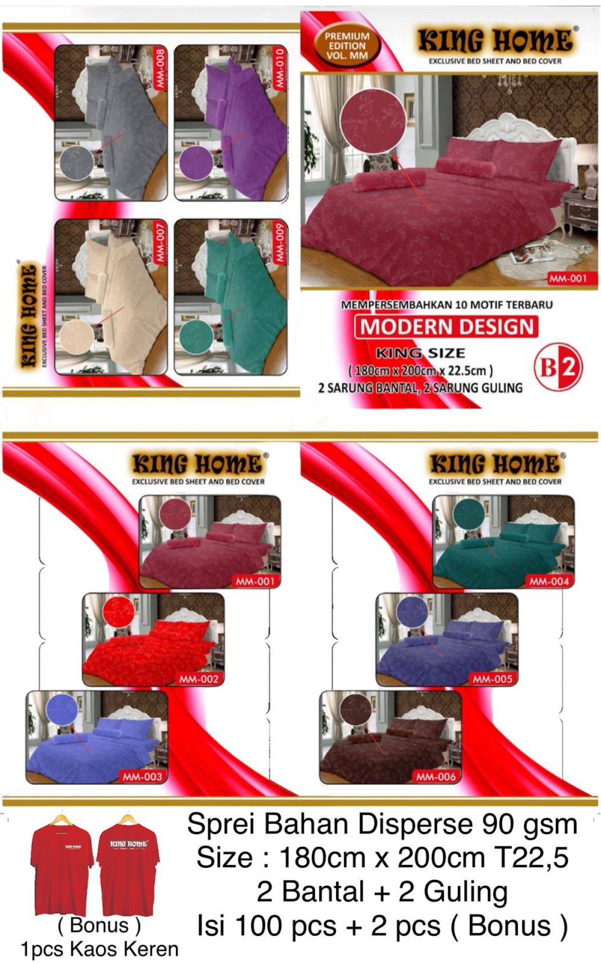 SPREI KING HOME MMB2E EMBOS B2 SIZE 180CM * 200CM * T22,5CM ISI 100 PCS ( BONUS 2 PCS )
