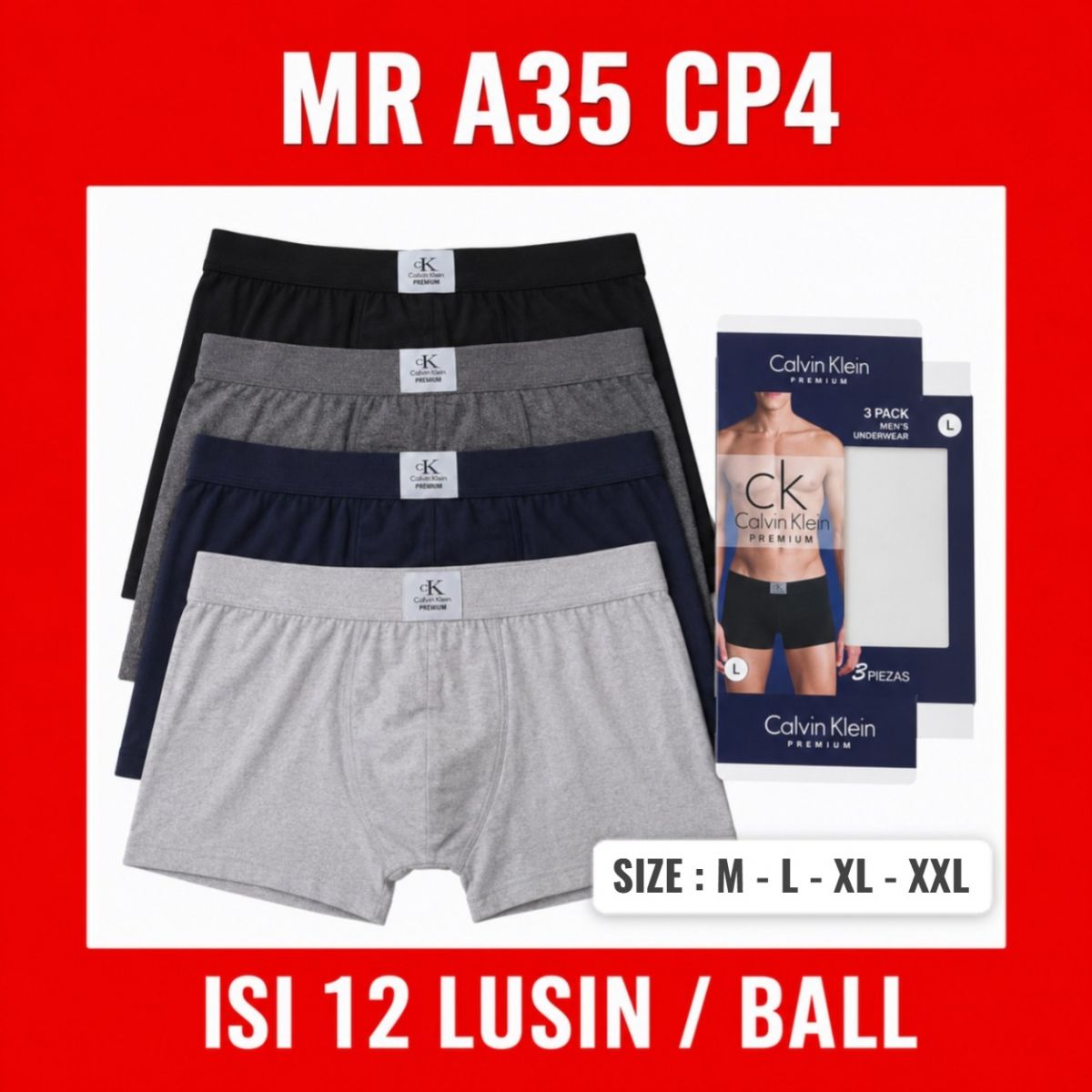 BOXER CK MR A35 CP4 SIZE M-L-XL-XXL ISI 12 LUSIN